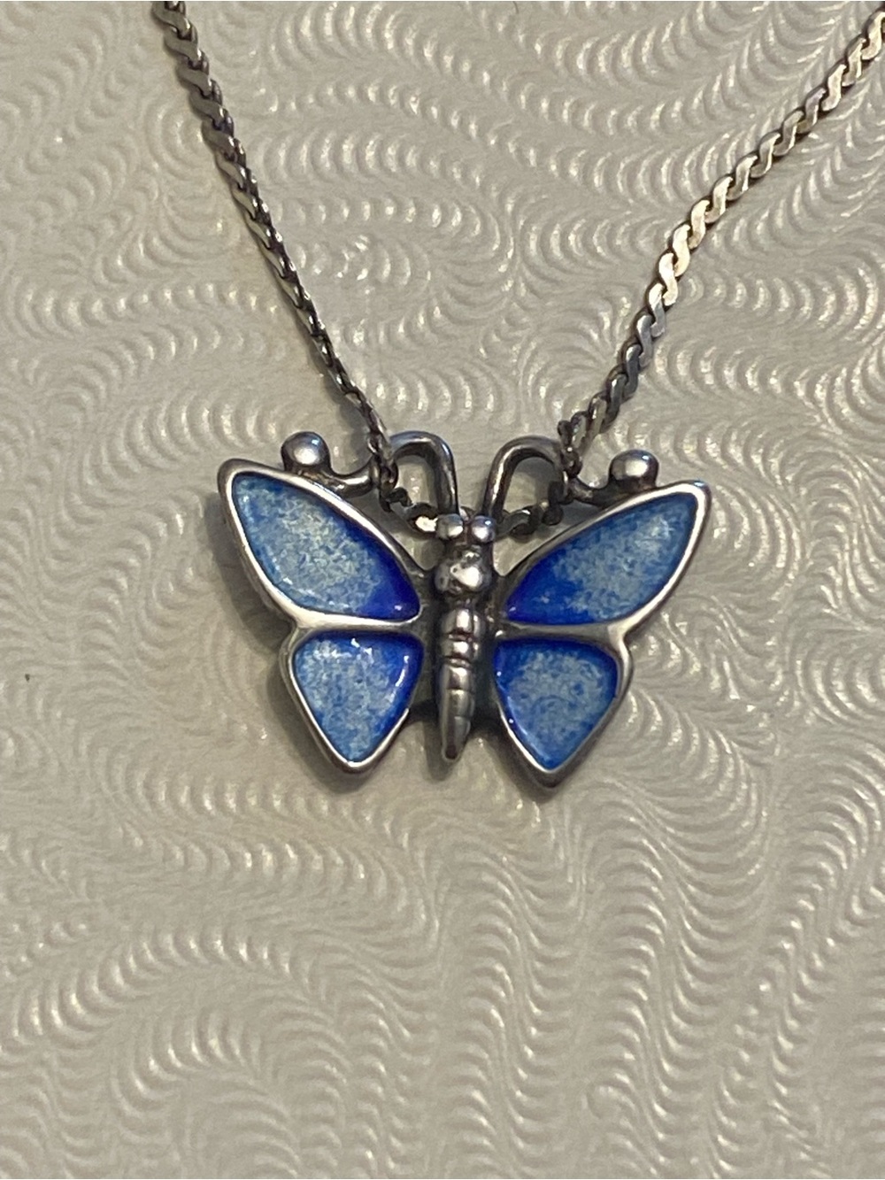 Vintage Scottish Sterling Silver Enamel Butterfly Necklace